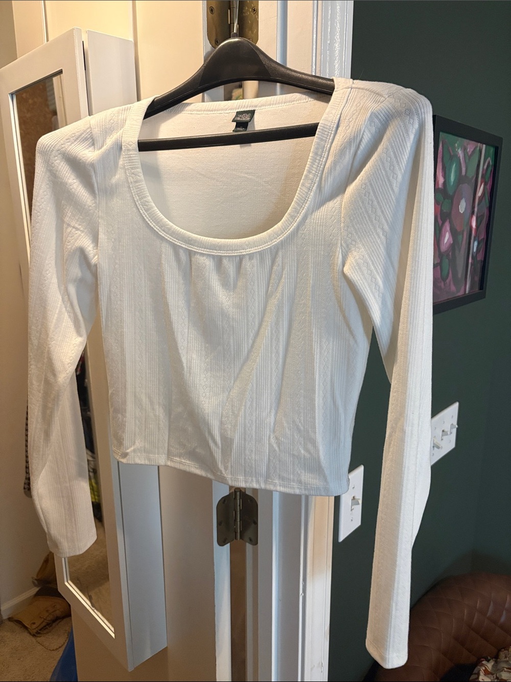 wild fable Cream Ribbed Scoop-Neck Long Sleeve Top